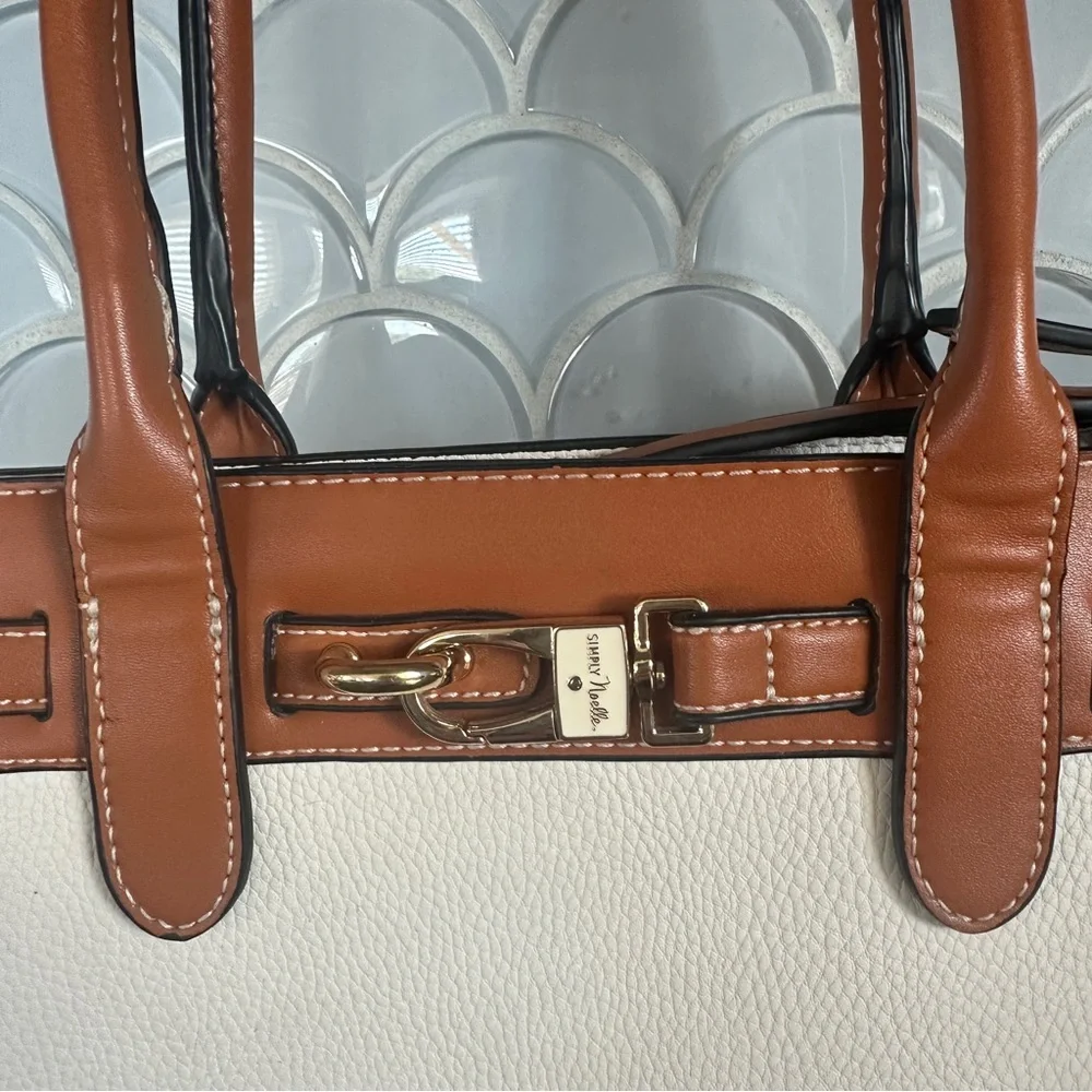 Simply Noelle Cream & Tan Pebbled Vegan Leather Crossbody Satchel